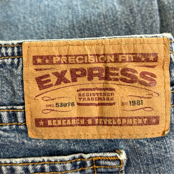 Express Y2K 90s Denim Blue Low Rise Button Fly Hipster Flare Jeans Size 7/8. - Picture 9 of 10